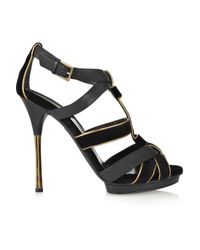 Gucci | Black Malika Leather & Velvet Strappy Platform Sandals | Lyst
