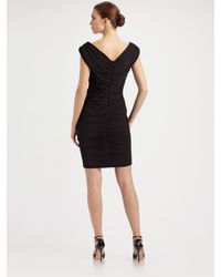 Tadashi Shoji | Black Ruched V-neck Dress | Lyst