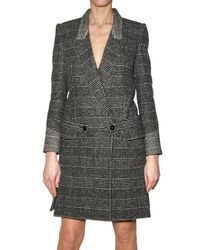 Saint Laurent | Gray Prince Of Wales Tweed Riding Coat | Lyst