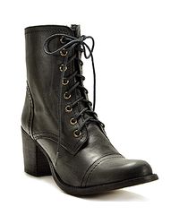 Steve Madden | Graanie - Black Leather Combat Boot with Heel | Lyst