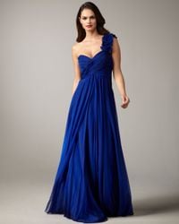 Teri Jon | Blue Rosette-strap Chiffon Gown | Lyst