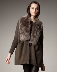 Vince | Brown Fur-collar Cardigan | Lyst