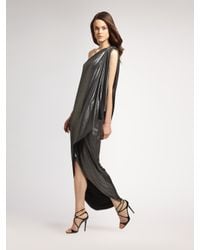 Halston | Metallic Asymmetric Lamé Maxi Dress | Lyst