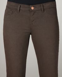 Lyst J Brand Suede Wash Mid Rise Skinny Twill Jeans In Brown