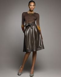 Oscar de la Renta | Brown Tie-waist Leather Full Skirt | Lyst