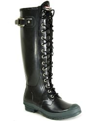 HUNTER | Watling - Black Rubber Lace Up Rain Boot | Lyst