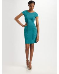 Catherine Malandrino | Blue Cap Sleeve Rouched Center Madeline Dress | Lyst
