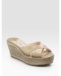 Jimmy Choo | Natural Paisley Patent Leather Wedge Espadrille Slides | Lyst