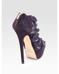 Jimmy Choo | Purple Kiln Crystal-covered Mesh and Suede Ankle Boots | Lyst