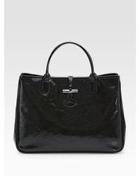Longchamp | Black Roseau Vernis Patent Leather Tote Bag | Lyst