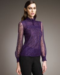 RED Valentino | Purple Chantilly Lace Blouse | Lyst