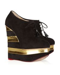 Charlotte Olympia | Black Martha in Stripes Suede and Leather Wedges | Lyst