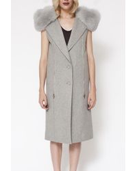 Alexander Wang | Gray Sleeveless Coat with Fur Collar | Lyst