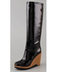 Marc By Marc Jacobs | Black Patent Leather Knee-high Wedge Rain Boots | Lyst