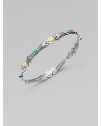 Konstantino | Metallic 18k Gold, Sterling Silver & Turquoise Hammered Bracelet | Lyst