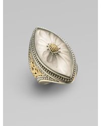 Konstantino | Metallic Sterling Silver & 18k Gold Frosted Rock Crystal Marquis Ring | Lyst