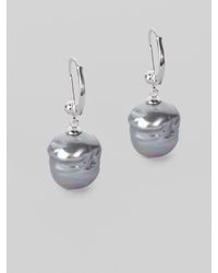 Majorica | Gray 12mm Grey Baroque Pearl Earrings | Lyst