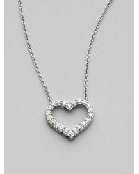Roberto Coin | Diamond & 18k White Gold Open Heart Necklace/¾ | Lyst