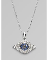 Sydney Evan | Metallic Diamond, Sapphire & 14k White Gold Evil Eye Necklace | Lyst