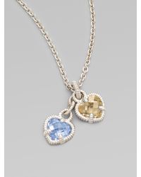 Judith Ripka | Metallic Blue Quartz, Canary Crystal & Sterling Silver Twin Heart Necklace | Lyst