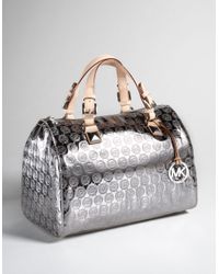 MICHAEL Michael Kors | Metallic Borsa Selma Medium Messngere Tz Satchel Saffiano Dettagli Rhodium | Lyst