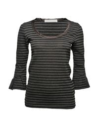 Sacai | Gray Striped Ruffle-sleeve T-shirt | Lyst