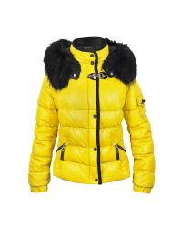 FORZIERI - Yellow Leather Puffer Jacket W/detachable Fur Hood - Lyst