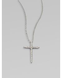 Roberto Coin | Metallic 18k White Gold Diamond Cross Pendant Necklace | Lyst