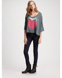 Wildfox | Gray Warm Heart Scoopneck T-shirt | Lyst