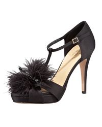 kate spade new york | Black Gambol Satin and Feather Tstrap Sandals | Lyst