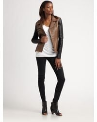 VEDA | Black Two-tone Moto Leather Jacket | Lyst