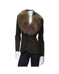 Veronica Beard | Brown Herringbone Jacket with Fur Collar | Lyst