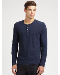 VINCE | Blue Heathered Jersey Henley for Men | Lyst