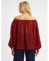 Saint Laurent | Red Off-the-shoulder Silk Blouse | Lyst
