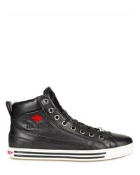 DSquared² | Black Leaf Logo Calfskin High Top Sneakers for Men | Lyst