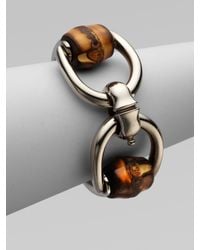 Gucci | Metallic Bamboo Horsebit Sterling Silver Bracelet | Lyst