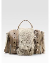 Olivia Harris | Brown Small Shearling Messenger Bag | Lyst