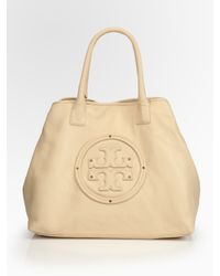 Tory Burch | Natural Stacked Logo Classic Tote Bag | Lyst