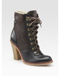 Sam Edelman | Brown Tara Two-tone Leather and Shearling Ankle Boots | Lyst