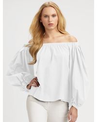 Saint Laurent | White Off-the-shoulder Cotton Blouse | Lyst