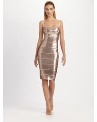 Hervé Léger | Natural Sequined Bandage Dress | Lyst