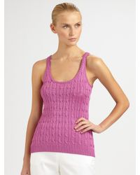 Ralph Lauren Black Label | Pink Silk Cable-knit Tank | Lyst