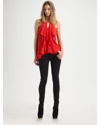 BCBGMAXAZRIA | Red Claudia Cascade Ruffle Halter Top | Lyst
