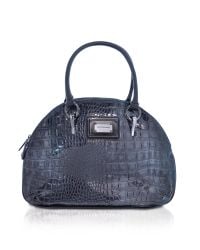 Roccobarocco - Nikole - Blue Croco Stamped Eco-leather Bowler Bag - Lyst