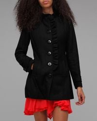 Tulle | Black Ruffle Front Coat | Lyst