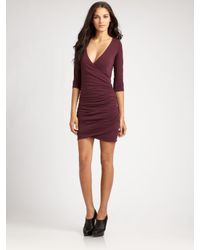 James Perse | Purple Three-quarter Sleeve Fitted V-neck Dress | Lyst