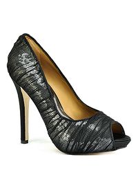 Badgley Mischka | Star Pump - Black Silk Covered Sequin Open Toe Pump | Lyst
