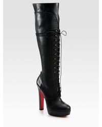 Christian Louboutin | Black Nardja Leather Lace-up Over-the-knee Boots | Lyst