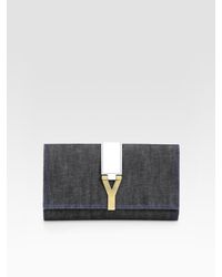 Saint Laurent | Black Ysl Large Denim Clutch | Lyst
