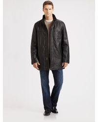 Cole Haan | Black Leather Car Coat for Men | Lyst